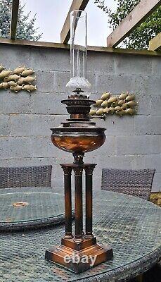 Original Victorian Copperised Brass Lampe Veritas Centre Draft Oil Lamp Chimney