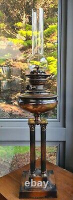 Original Victorian Copperised Brass Lampe Veritas Centre Draft Oil Lamp Chimney