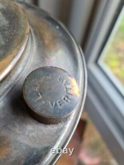 Original Victorian Copperised Brass Lampe Veritas Centre Draft Oil Lamp Chimney