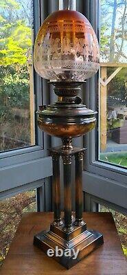 Original Victorian Copperised Brass Lampe Veritas Centre Draft Oil Lamp Chimney