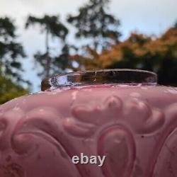 Original Victorian Cranberry Glass Oil Lamp Shade Cherubs acid etched 4 fitter
