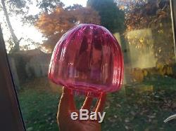 Original Victorian Cranberry Glass Oil Lamp Shade Ribbed Optical 4 inch fitter