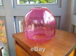 Original Victorian Cranberry Glass Oil Lamp Shade Ribbed Optical 4 inch fitter