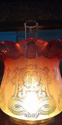 Original Victorian Cranberry Oil Lamp, Complete, A1 condition