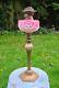 Original Victorian Cranberry Pink Glass Oil Lamp Font Solid Brass Base Burner