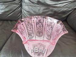 Original Victorian Cranberry Pink acid etched glass oil lamp shade floral 4 inch