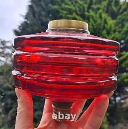 Original Victorian Cranberry Ruby Facet Cut Glass Oil Lamp Font 6.25 / 15.875cm