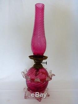 Original Victorian Cranberry Swirl Oil Lamp Chimney