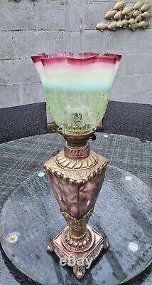 Original Victorian Cranberry Vaseline Glass Acid Etched Oil Lamp Shade 3 1/16