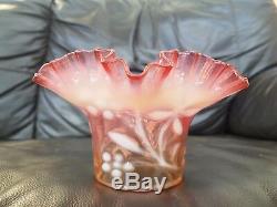 Original Victorian Cranberry Vaseline glass oil lamp shade floral tulip 6cm fit