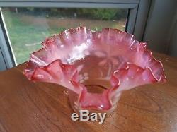 Original Victorian Cranberry Vaseline glass oil lamp shade floral tulip 6cm fit
