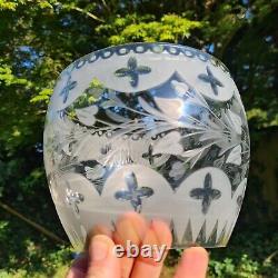 Original Victorian Cut glass Etched gas Comet oil lamp shade 4.5 inch fitter
