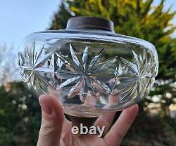 Original Victorian Deep heavy star cut glass oil lamp font 6.5 inches 23mm mount