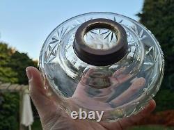 Original Victorian Deep heavy star cut glass oil lamp font 6.5 inches 23mm mount