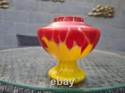 Original Victorian End of Day Mottled Glass Squat Oil Lamp Red Yellow Duplex