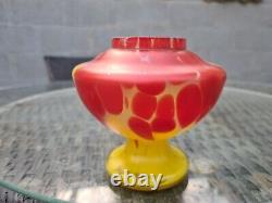 Original Victorian End of Day Mottled Glass Squat Oil Lamp Red Yellow Duplex