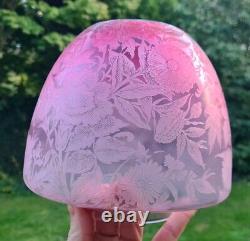 Original Victorian Engraved Crystal Etched Cranberry Glass Duplex Oil Lamp Shade