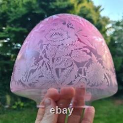 Original Victorian Engraved Crystal Etched Cranberry Glass Duplex Oil Lamp Shade