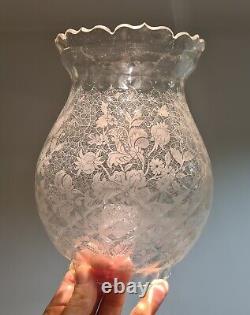 Original Victorian Floral lace pattern Cut glass Oil Lamp Shade Etched 4 duplex