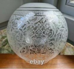 Original Victorian Floral lace pattern glass Oil Lamp Shade Etched 4 duplex