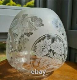 Original Victorian Floral pattern glass Oil Lamp Shade Etched 4 beehive duplex