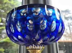 Original Victorian French Baccarat Blue Cut Glass Oil Lamp Font 21mm Undermount