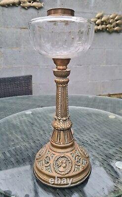 Original Victorian French Roman Grecian Brass Oil Lamp Base Facet Cut Glass Font