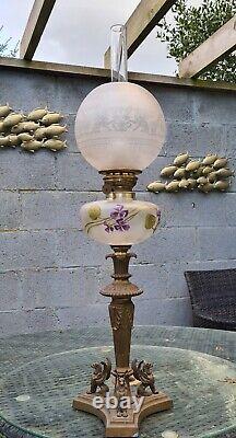 Original Victorian French St Louis Baccarat glass oil lamp Griffin Base Shade A1