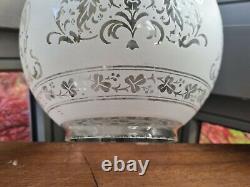Original Victorian Frosted Etched glass 4 inch oil lamp shade with Shamrocks