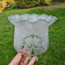 Original Victorian Frosted glass Acid Etched oil lamp shade duplex 4 inch fitter