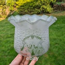 Original Victorian Frosted glass Acid Etched oil lamp shade duplex 4 inch fitter