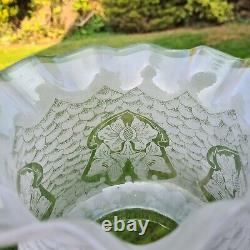 Original Victorian Frosted glass Acid Etched oil lamp shade duplex 4 inch fitter