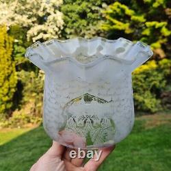 Original Victorian Frosted glass Acid Etched oil lamp shade duplex 4 inch fitter