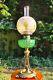 Original Victorian Green Diamond Crystal Cut glass oil lamp Font Cut Glass Shade