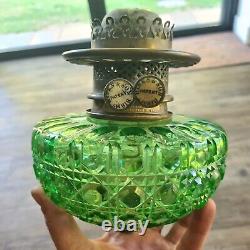 Original Victorian Green Diamond Crystal Cut glass oil lamp Font Cut Glass Shade