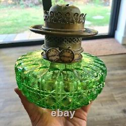 Original Victorian Green Diamond Crystal Cut glass oil lamp Font Cut Glass Shade