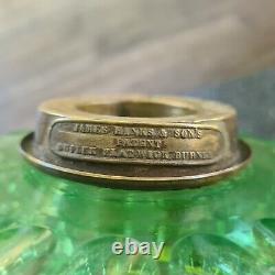 Original Victorian Green Diamond Crystal Cut glass oil lamp Font Cut Glass Shade