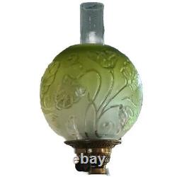 Original Victorian Green Embossed Moulded Glass Oil Lamp Shade Duplex Floral