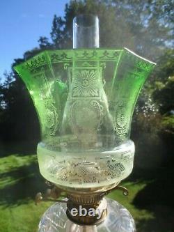Original Victorian Green Veritas Acid Etched Duplex Tulip Oil Lamp Shade