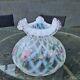 Original Victorian Hand Painted Signed Fenton Glass Oil Lamp Shade 7 fitter