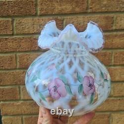 Original Victorian Hand Painted Signed Fenton Glass Oil Lamp Shade 7 fitter