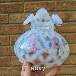 Original Victorian Hand Painted Signed Fenton Glass Oil Lamp Shade 7 fitter