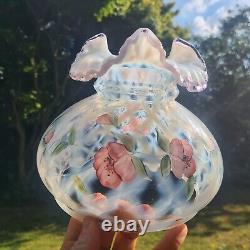 Original Victorian Hand Painted Signed Fenton Glass Oil Lamp Shade 7 fitter