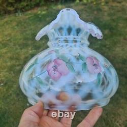 Original Victorian Hand Painted Signed Fenton Glass Oil Lamp Shade 7 fitter