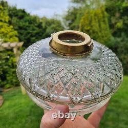 Original Victorian Heavy Lead Crystal Cut glass oil lamp font duplex 2 Tier