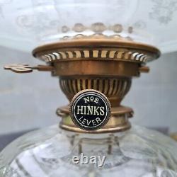 Original Victorian Hinks Facet Cut Glass Oil Lamp Shade and Font Paw Feet Base