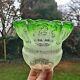 Original Victorian Large Green glass Etched oil lamp shade duplex 4 inch fitter