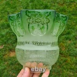 Original Victorian Large Green glass Etched oil lamp shade duplex 4 inch fitter