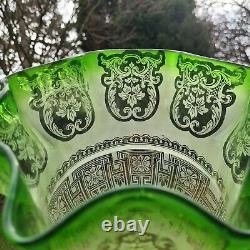 Original Victorian Large Green glass Etched oil lamp shade duplex 4 inch fitter