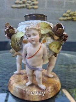 Original Victorian Meissen German Putti Winged Cherub China Ceramic Oil Lamp
